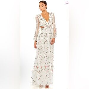 Mac Duggal Floral Embroidered White Dress